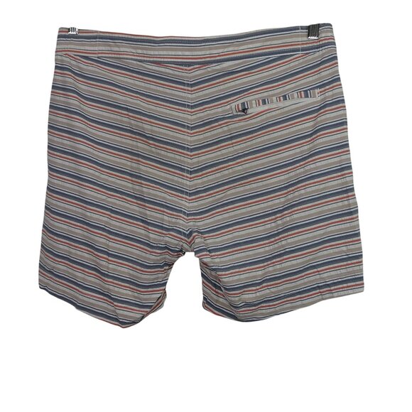 Onia Striped Swim Board Shorts Men Size L Zipper Fly Cream Gray Tan Pockets - Picture 4 of 12